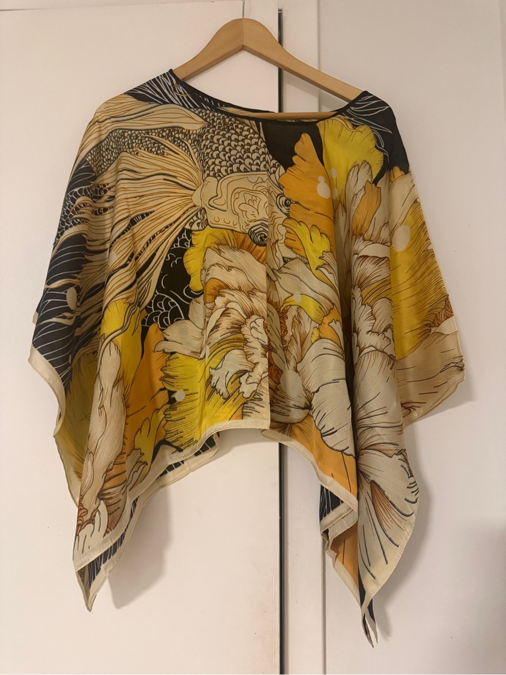 Silk like Floral Accent poncho in Yellow and Cream